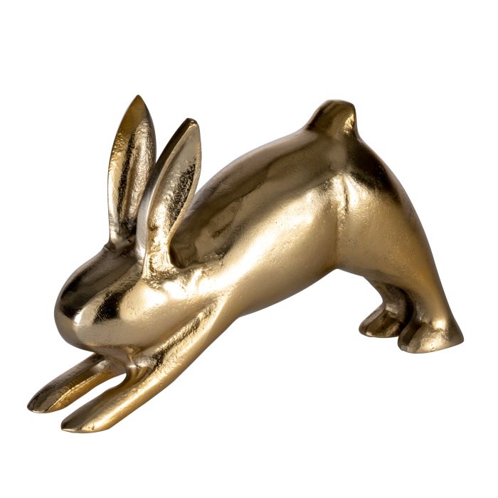 Gouden konijn beeld van aluminium met glanzende afwerking, 20 cm breed