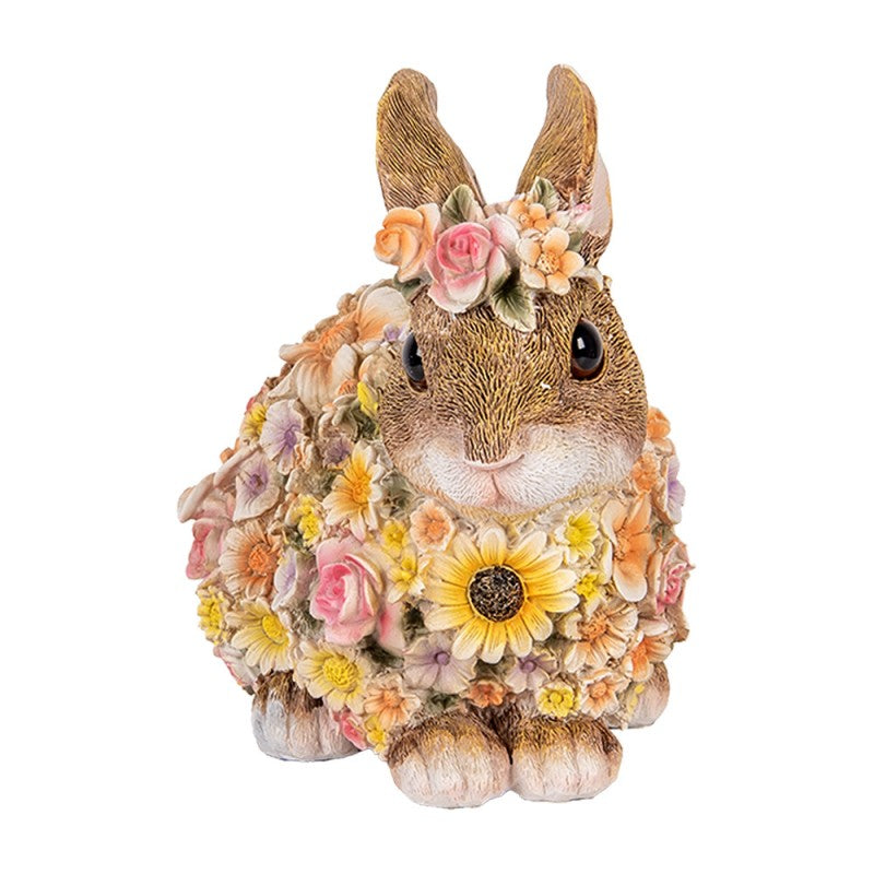 Konijn Beeld Decoratie met Bloemen Multicolor – 18 cm