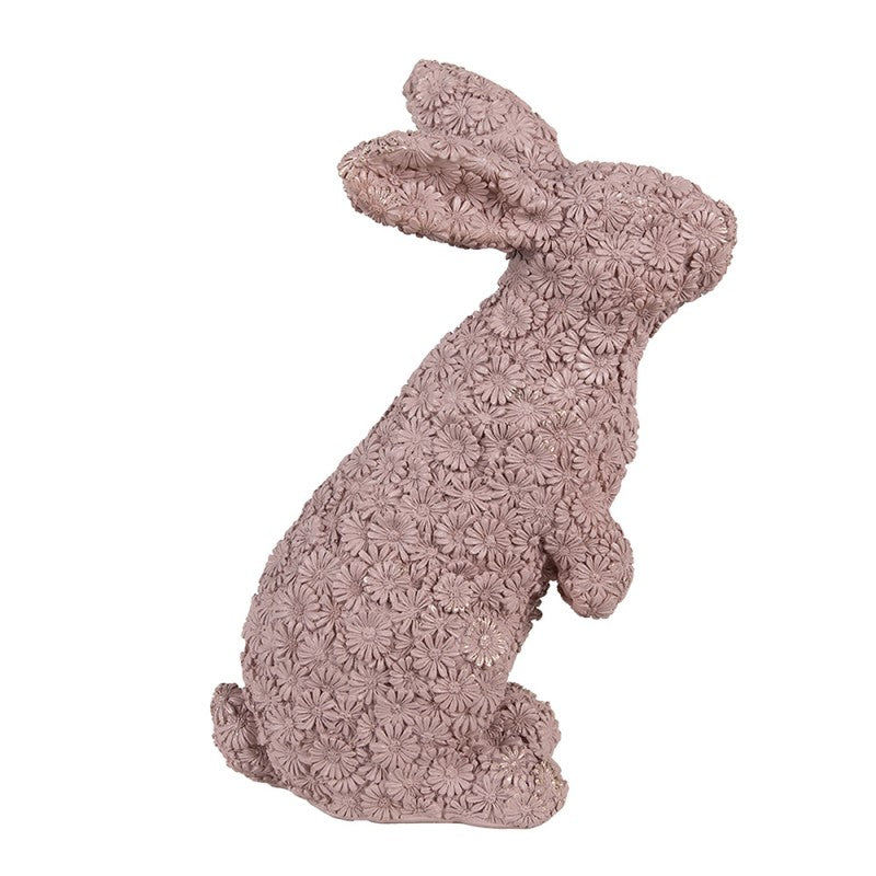 Konijn beeld oudroze bloemen reliëf 26 cm Clayre & Eef