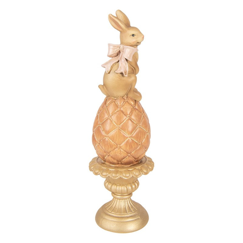 Decorative Statue Rabbit on Egg – Champagne with Gold-Colored Foot