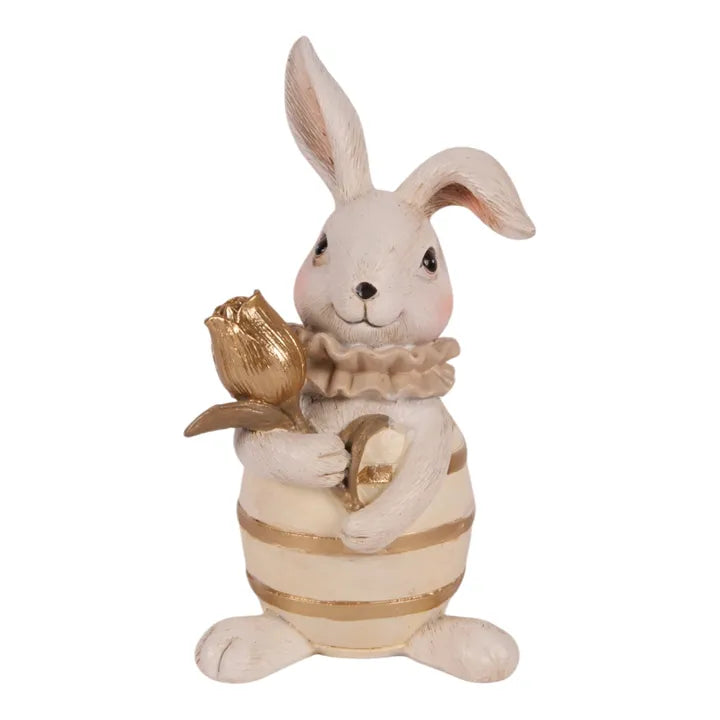 Paashaas in Ei – Tulp of Wortel – Wit & Goud – Dutch Style – 13/14 cm