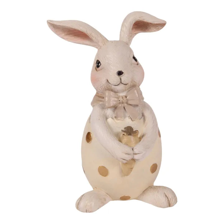 Paashaas in Ei – Tulp of Wortel – Wit & Goud – Dutch Style – 13/14 cm