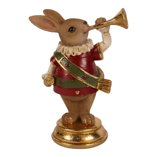 Decoratief paashaasje met trompet in rood en goud – Dutch Style paasdecoratie – Krokomingo