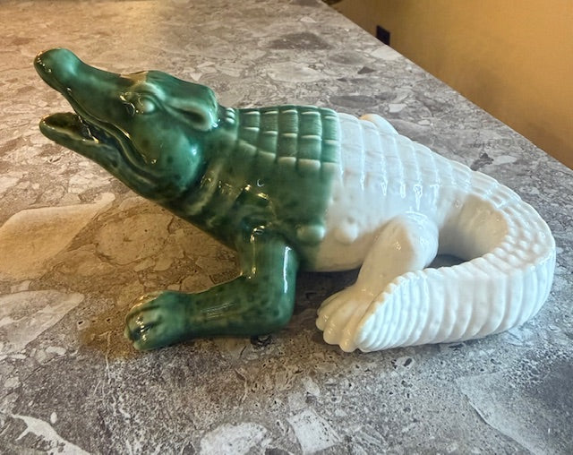 Keramiek krokodil beeld groen wit 22,86 cm decoratie