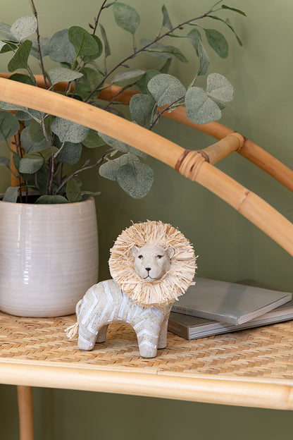 Löwenstatue Raffia Beige – Groß, Klein oder Set