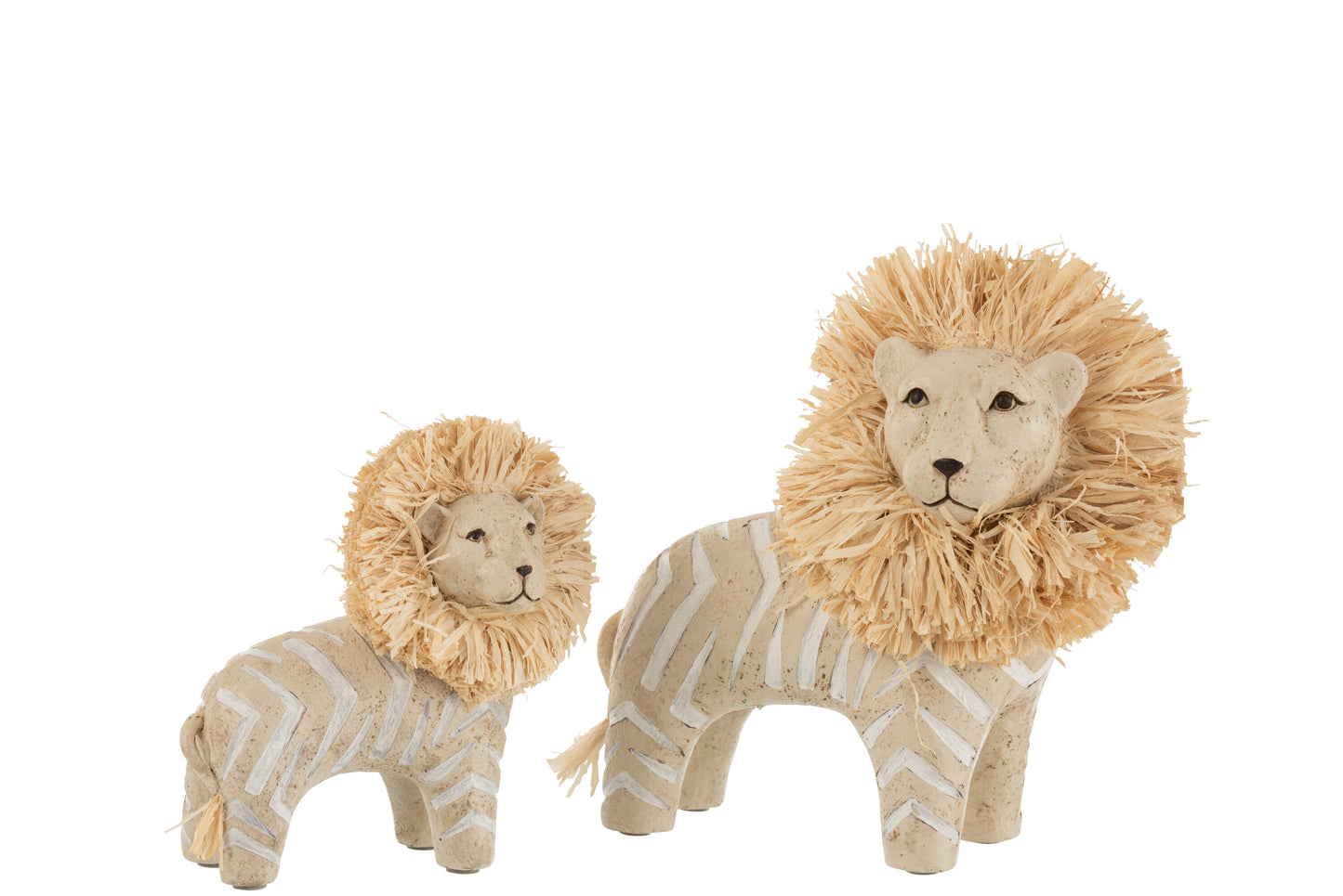 Löwenstatue Raffia Beige – Groß, Klein oder Set