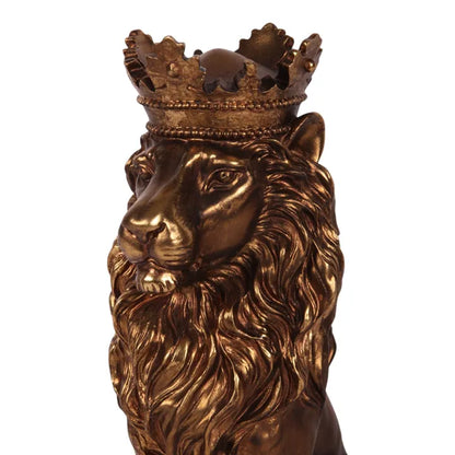 Leeuw Beeld met Kroon Goud 33 cm – Luxe Dierendecoratie – Dutch Style