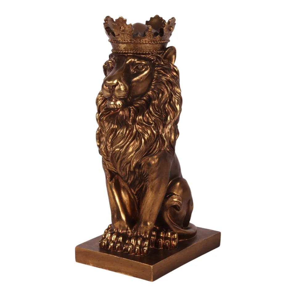 Leeuw Beeld met Kroon Goud 33 cm – Luxe Dierendecoratie – Dutch Style