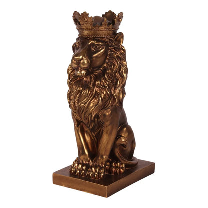 Leeuw Beeld met Kroon Goud 33 cm – Luxe Dierendecoratie – Dutch Style