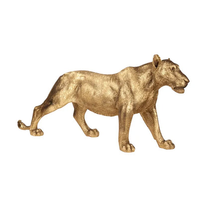 Dutch Style XL gouden beeld van een staande leeuwin van 120 cm en 11 kg als luxe woondecoratie