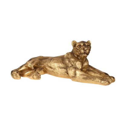 Dutch Style gouden beeld van een liggende leeuwin XL 110 cm van polyresin