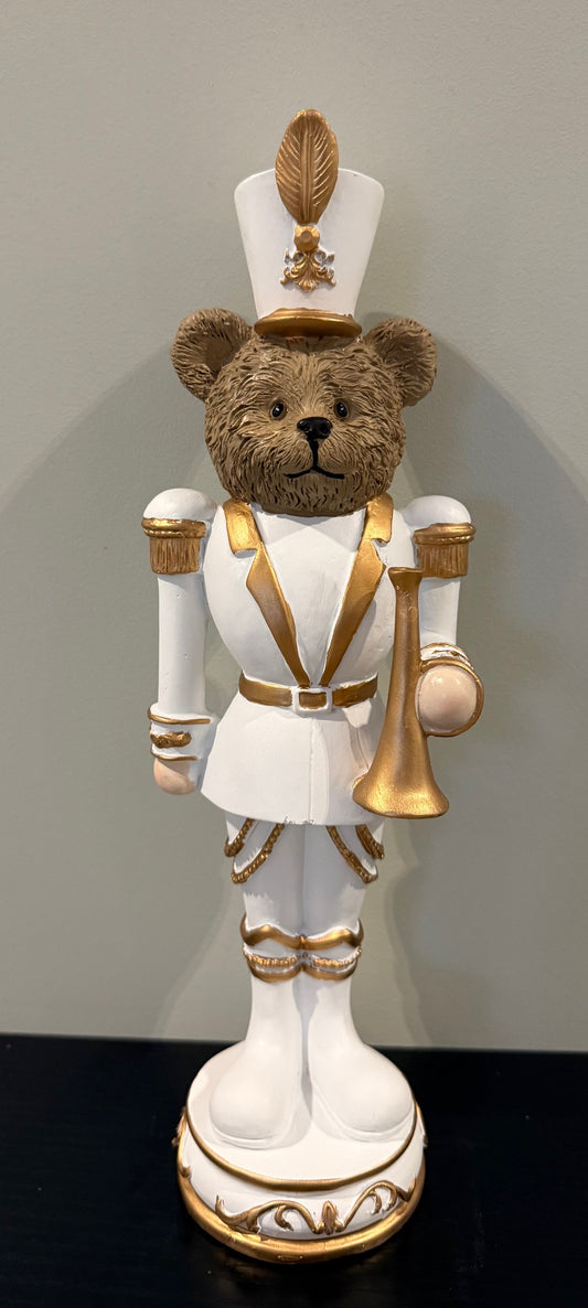 Witte teddy notenkraker met goud van Colmore – kerstdecoratie polyresin – 33 cm hoog