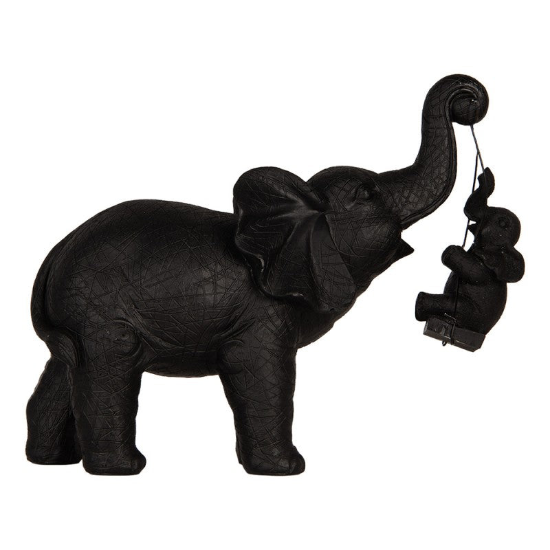 Olifant beeld zwart met jong op schommel 20 cm Clayre & Eef