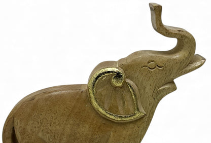 Houten Olifant Decoratie Acaciahout met Gouden Details – 20 cm