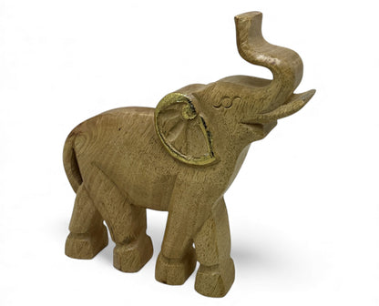 Houten Olifant Decoratie Acaciahout met Gouden Details – 20 cm