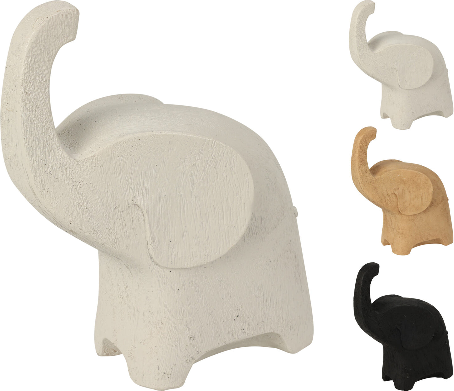 Olifant beeld 19 cm in crème, naturel houtkleur en zwart – moderne woondecoratie