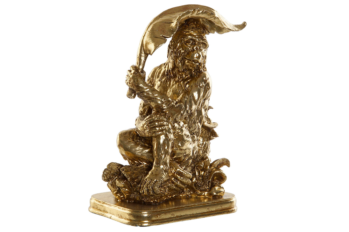 Goldene Affenstatue mit Blatt – Verspielte Dekoration