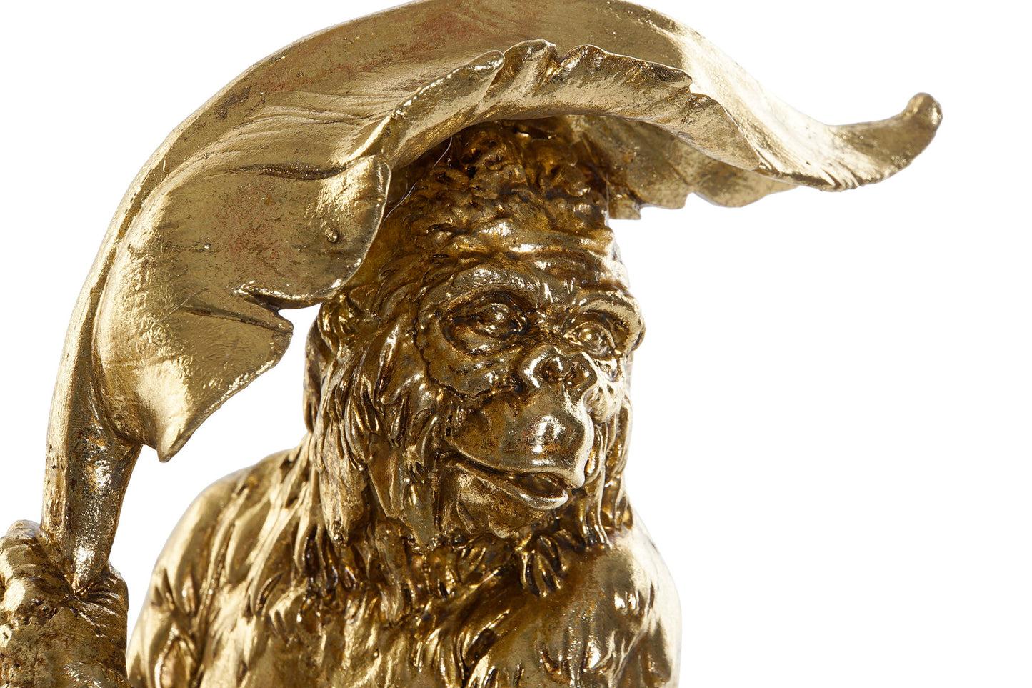 Goldene Affenstatue mit Blatt – Verspielte Dekoration