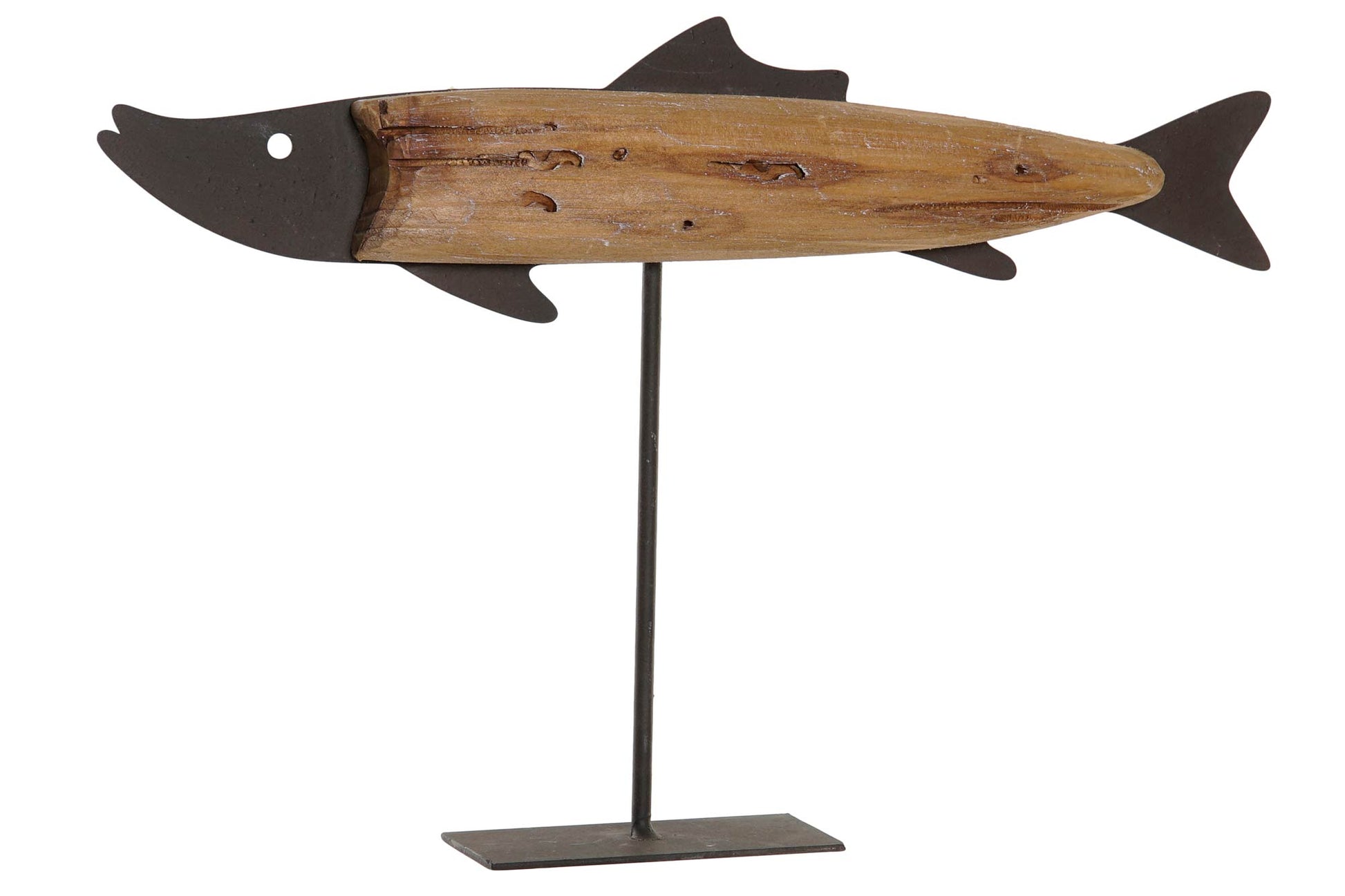 vis decoratie hout metaal op standaard naturel
