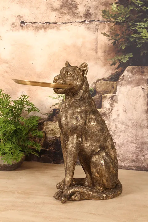 Panter Beeld met Dienblad XL Goud 62 cm – Luxe Polyresin Decoratie
