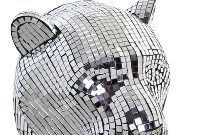 Leopard Kop 32 cm – Zilveren Sculptuur met Spiegeleffect