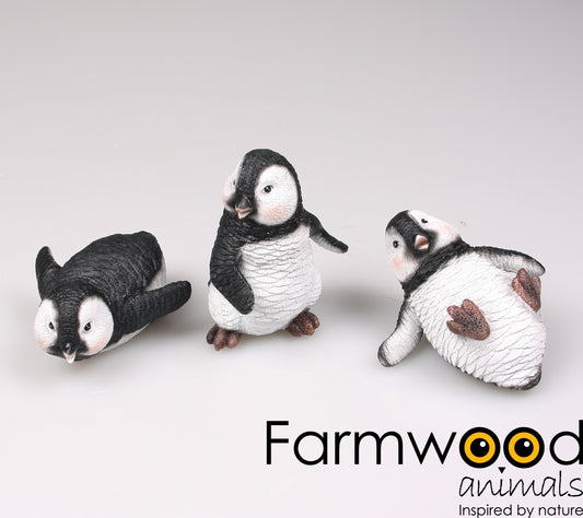 Set van vier zwart-witte pinguïn beeldjes in verschillende houdingen