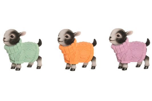 schaap beeld met trui mint lila oranje polyresin woondecoratie