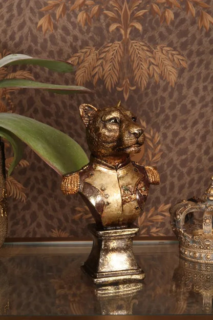 Panter buste goud in uniform – luxe Dutch Style dierenbeeld van polyresin 23 cm