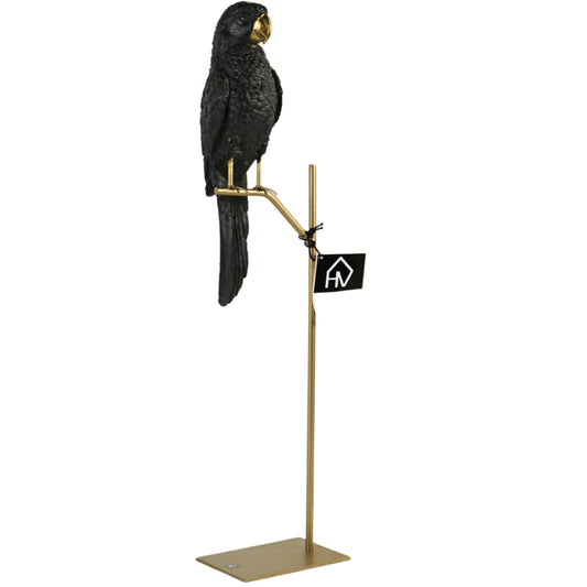 Zwart-gouden papegaai beeld op standaard – 43 cm hoog – luxe woondecoratie van Housevitamin