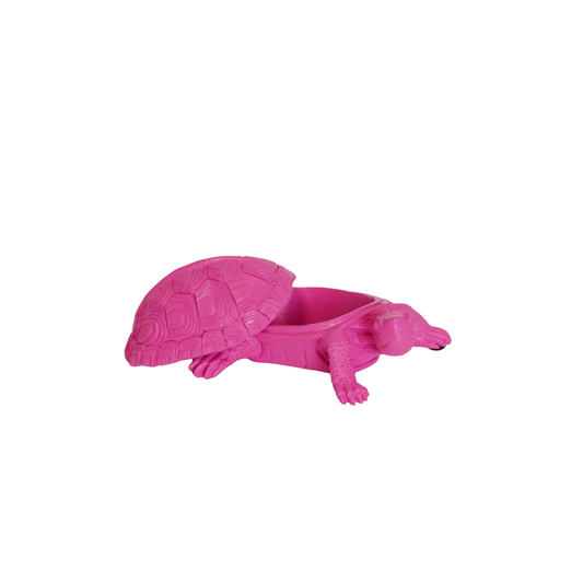 Housevitamin neon roze schildpad van polyresin met verborgen opbergruimte – 15,5 cm – Krokomingo