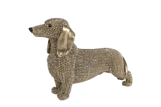 gouden teckel beeld luxe hond woondecoratie glanzend polystone