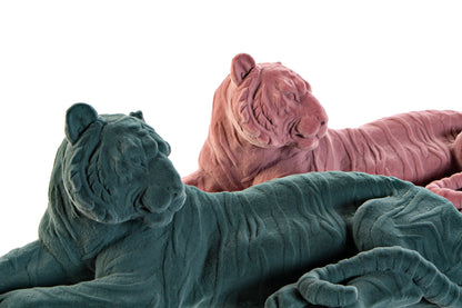 Velvet Tiger Statue – 36 cm – Old Pink or Blue-Green – Tough &amp; Soft