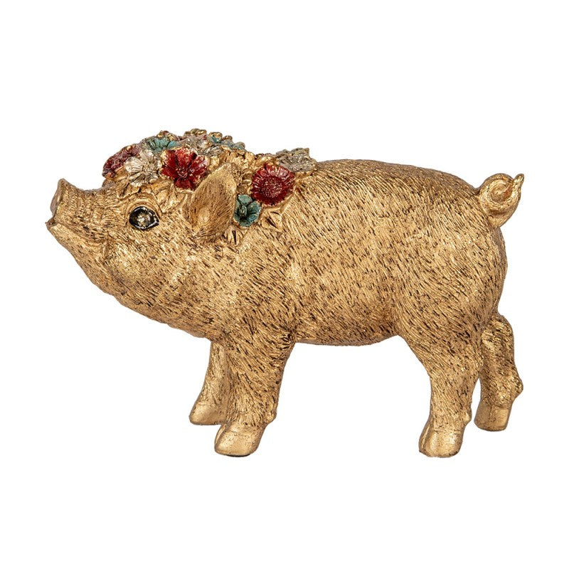 Golden Piggy – Schweinefigur mit Blumenkrone