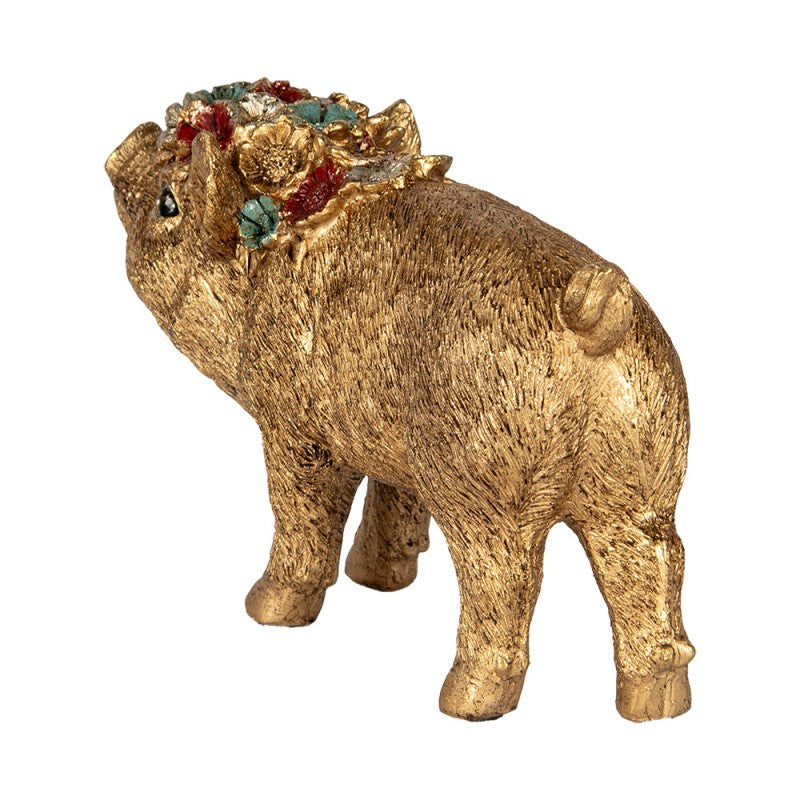 Golden Piggy – Schweinefigur mit Blumenkrone