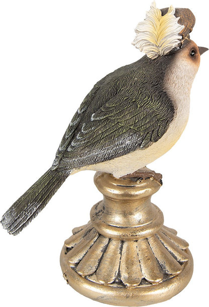 Vogelstatue mit Barockhut
