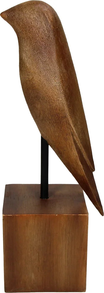 Houten vogelbeeld op sokkel – handgemaakt sculptuur 30cm – Scandinavische decoratie Krokomingo