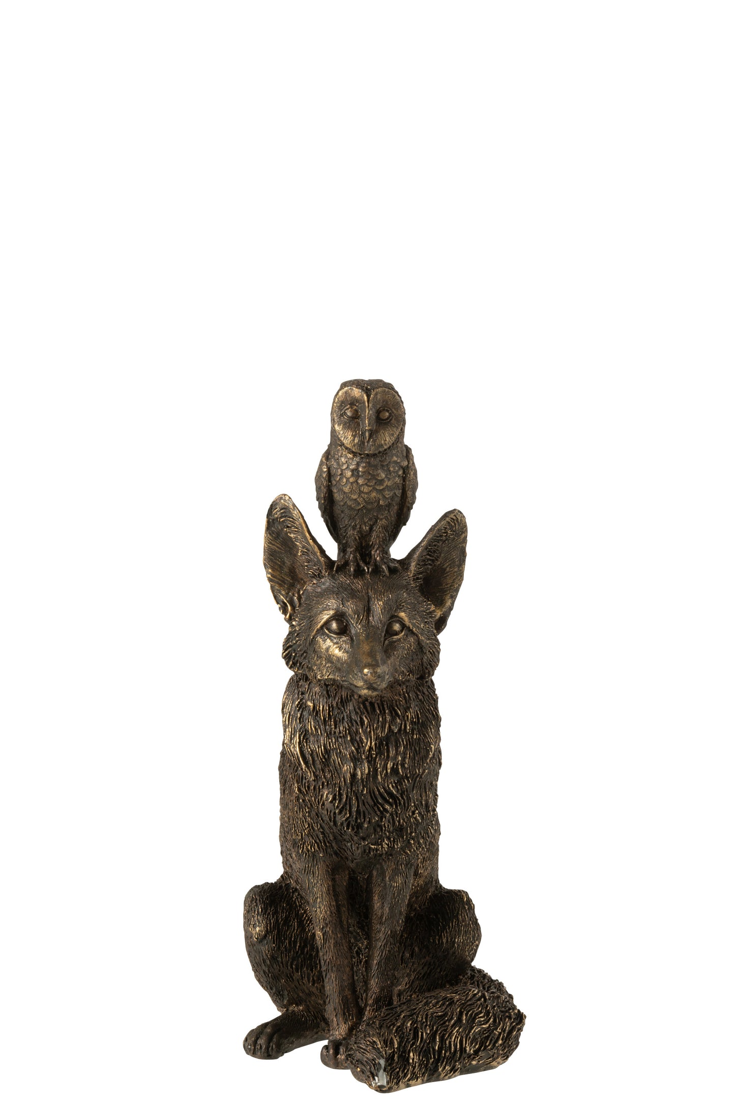 Fuchs mit Eule – Bronzestatue – 28 cm hoch