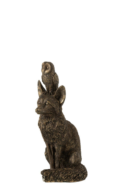 Fuchs mit Eule – Bronzestatue – 28 cm hoch