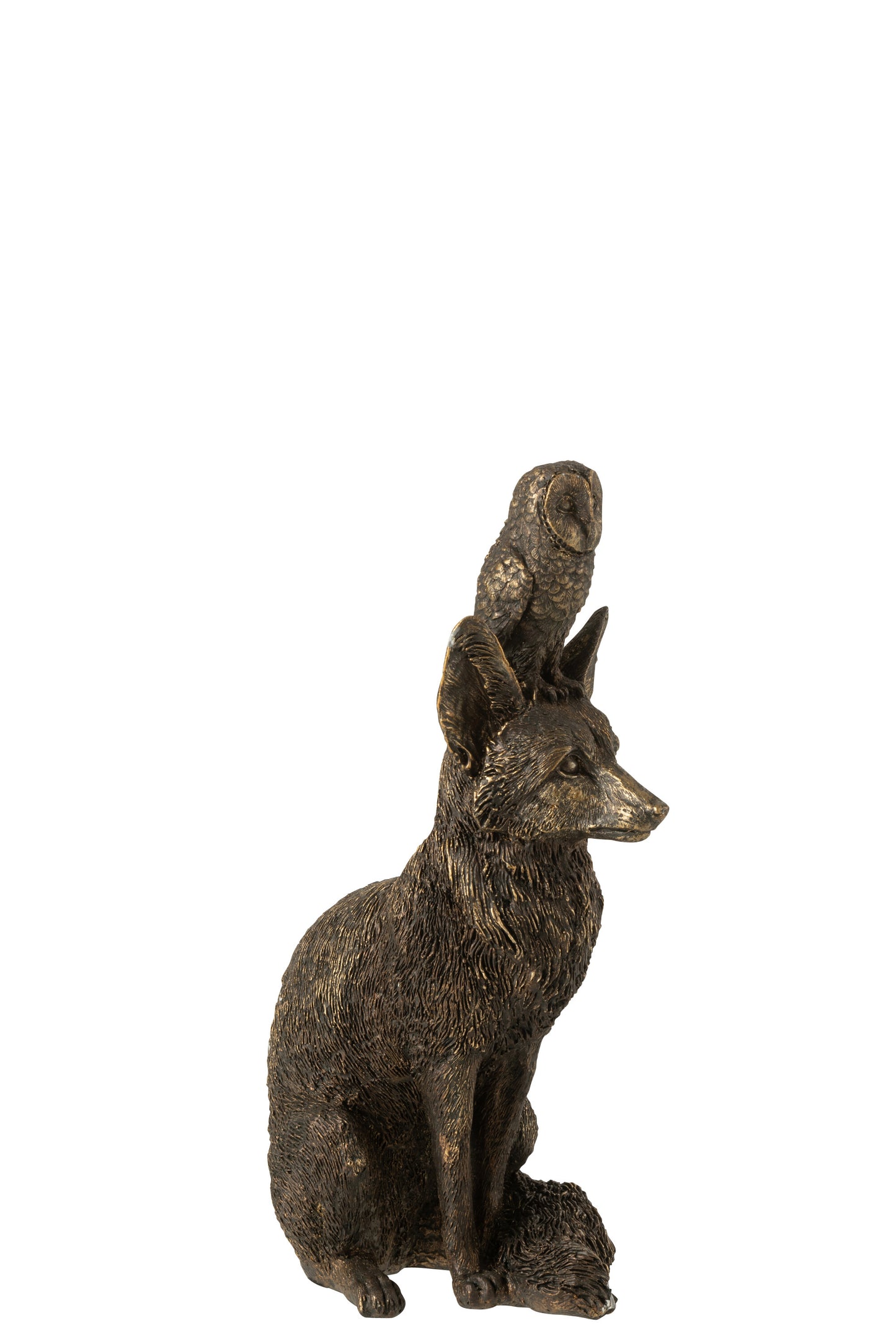 Fuchs mit Eule – Bronzestatue – 28 cm hoch