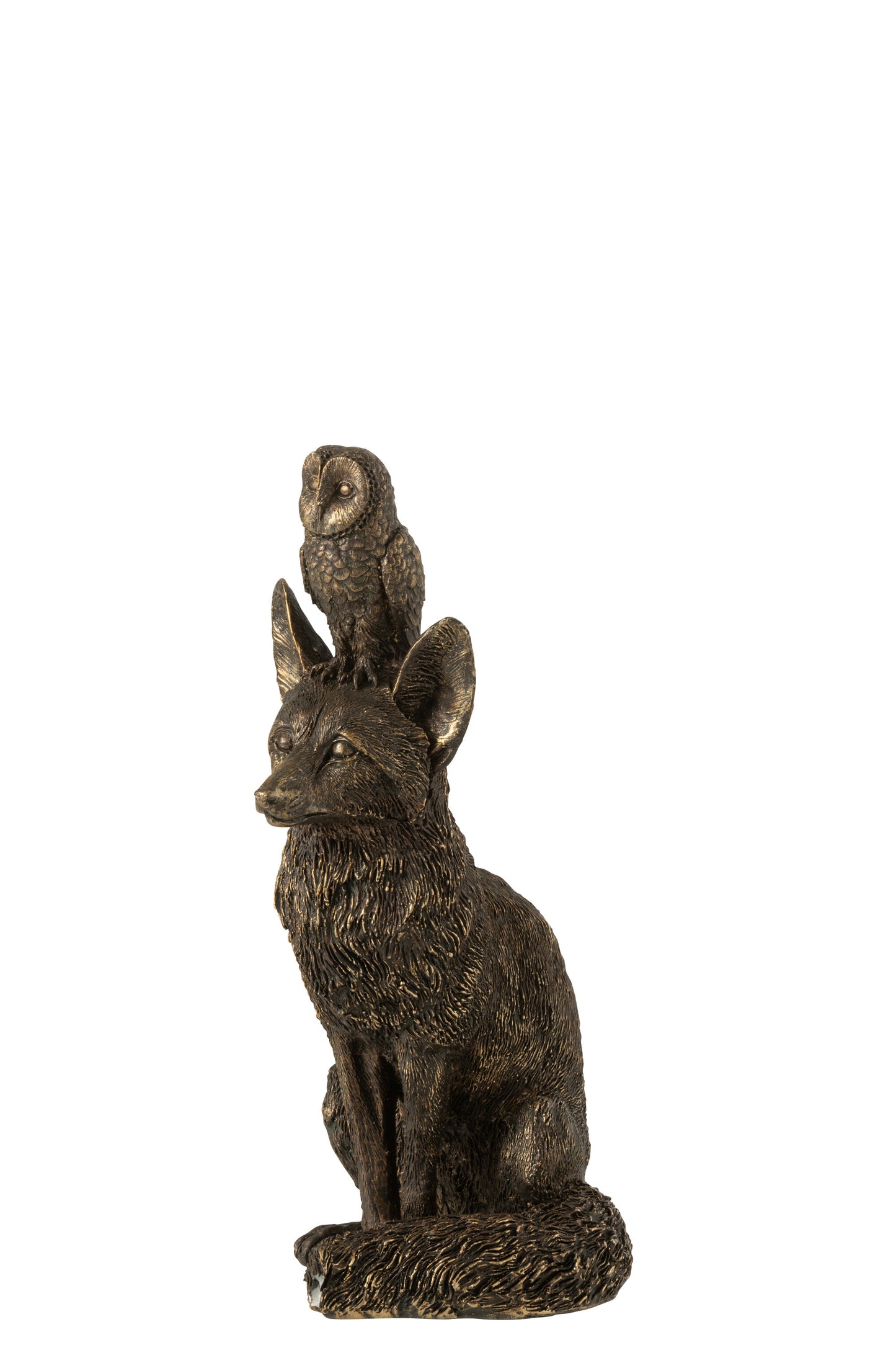 Fuchs mit Eule – Bronzestatue – 28 cm hoch