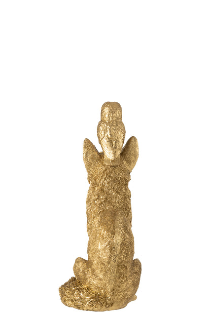 Vossenbeeld met Uil – Gouden Dierenbeeld 28 cm