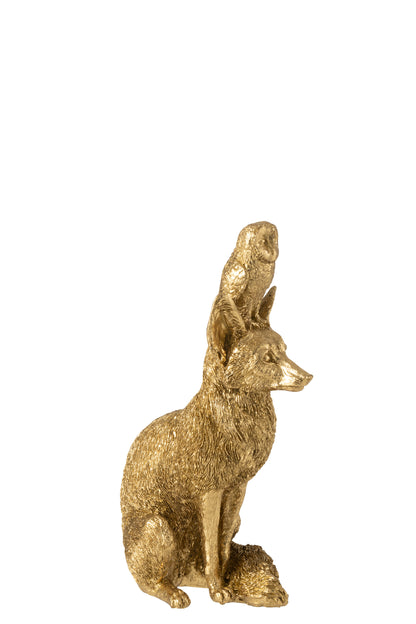 Vossenbeeld met Uil – Gouden Dierenbeeld 28 cm