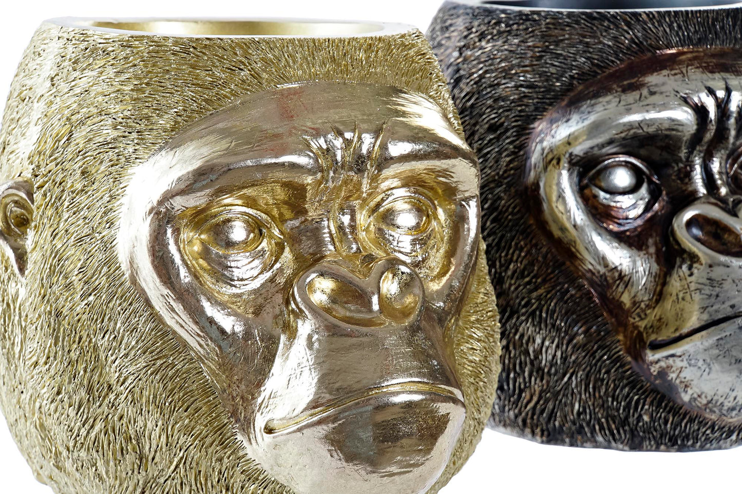 Gorilla bloempot in goud en zwart/zilver – decoratief dierenhoofd van polyresin, urban woondecoratie van Krokomingo
