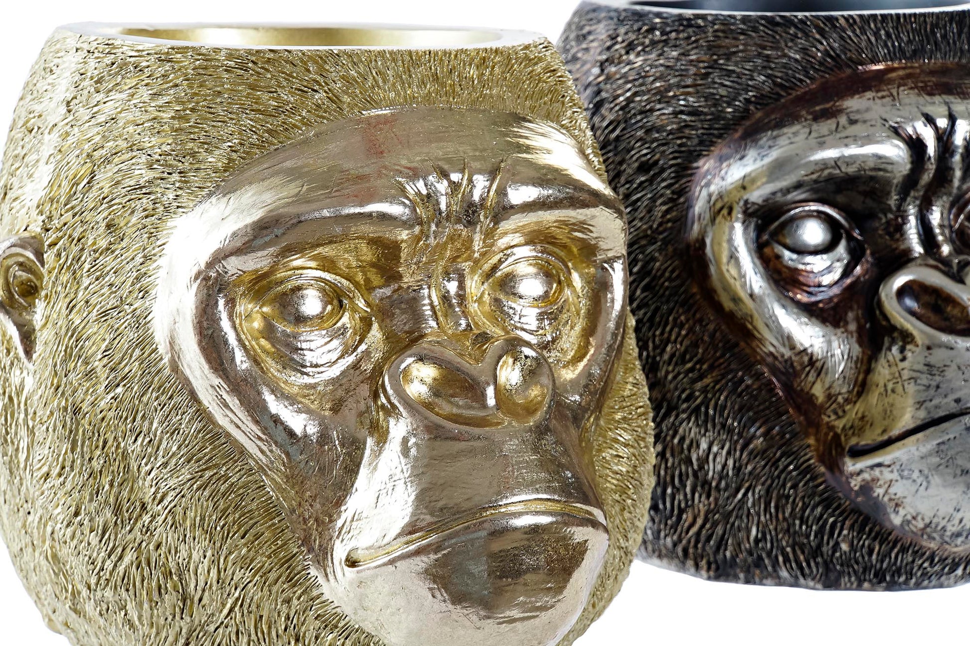 Gorilla bloempot in goud en zwart/zilver – decoratief dierenhoofd van polyresin, urban woondecoratie van Krokomingo