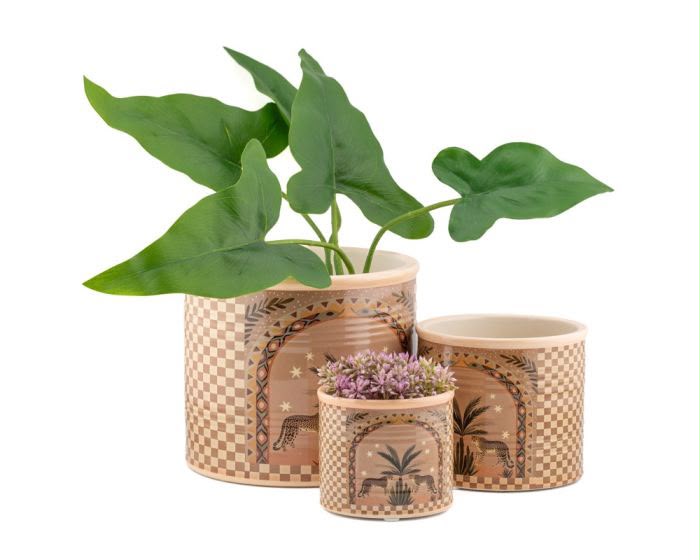 Safari bloempot van aardewerk met cheeta print in beige