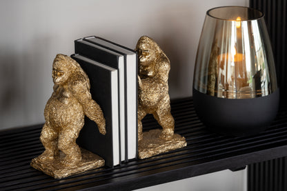 Set van 2 gouden gorilla boekensteunen van J-Line met gedetailleerde afwerking voor boeken en decoratie.