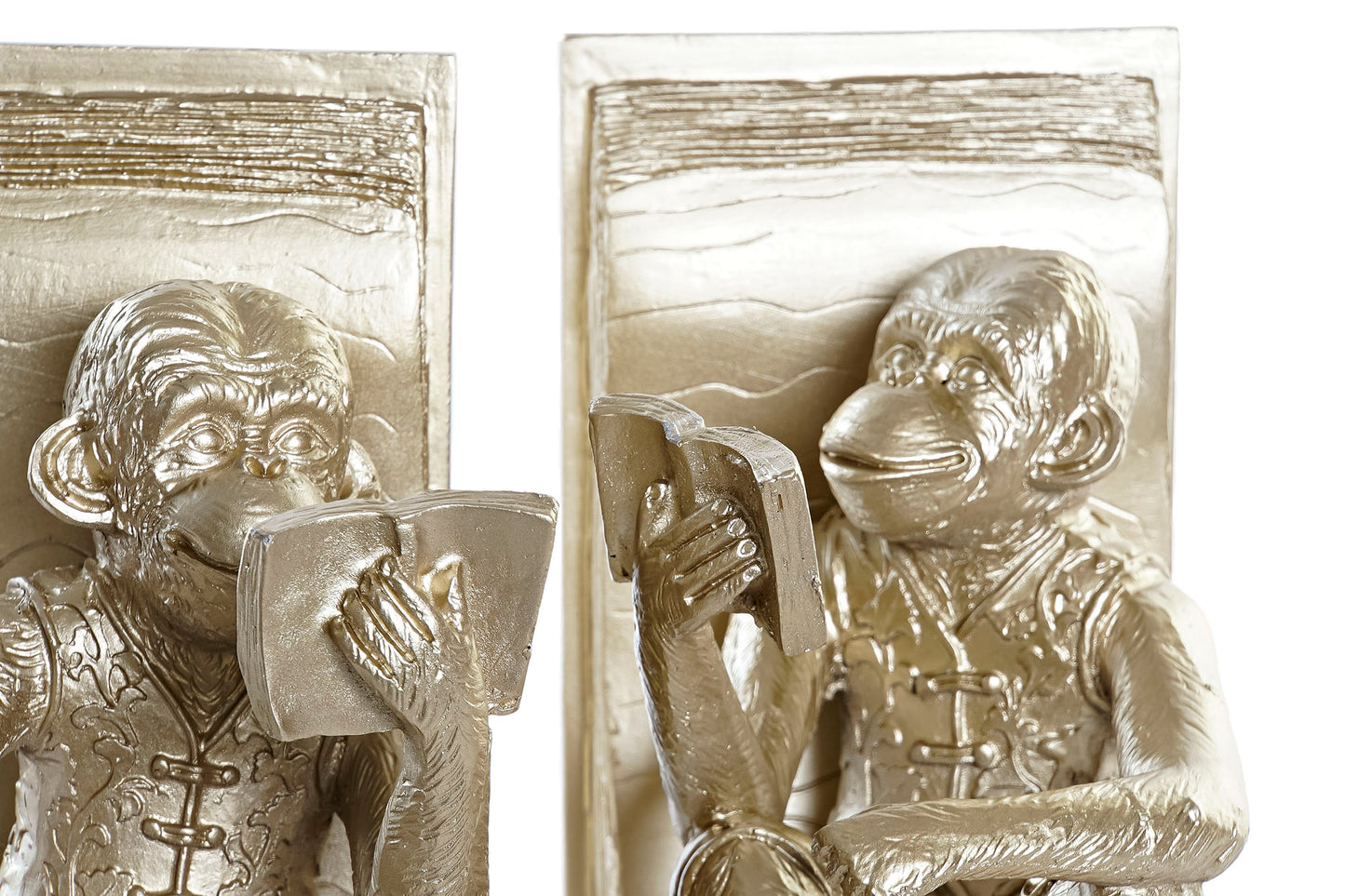 Boekensteun Set Aapjes – Champagne – 2-delig – 17,5 cm Hoog