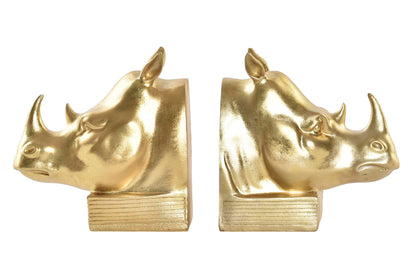 Goudkleurige boekensteunen in de vorm van een neushoornkop – set van 2, decoratief en krachtig design van Krokomingo