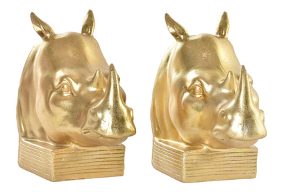 Buchstützen-Set Nashörner – Goldfarben – 2-teilig – 14,5 cm hoch