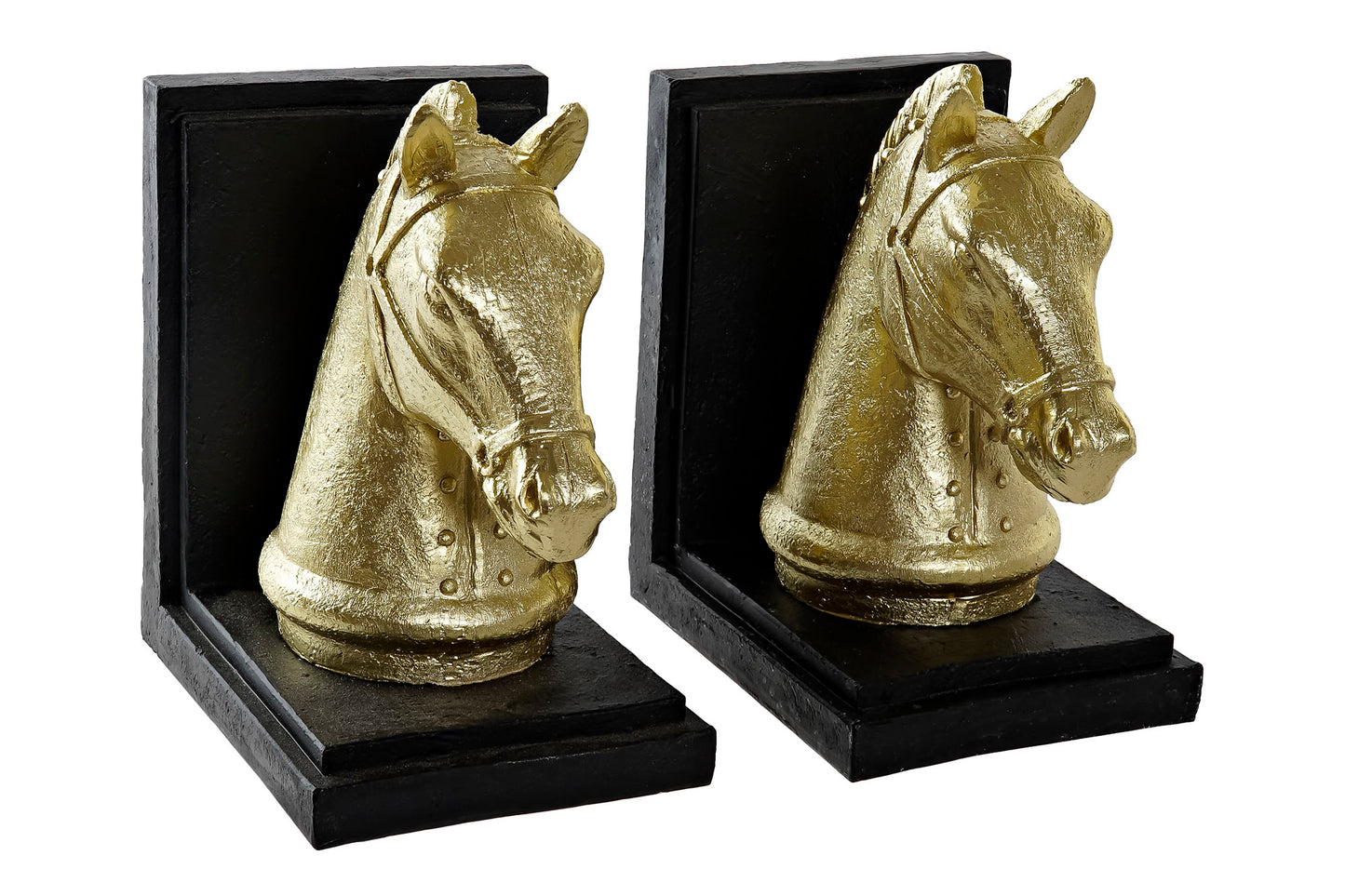 Buchstützen mit Pferdekopf – Gold &amp; Schwarz | 2er-Set